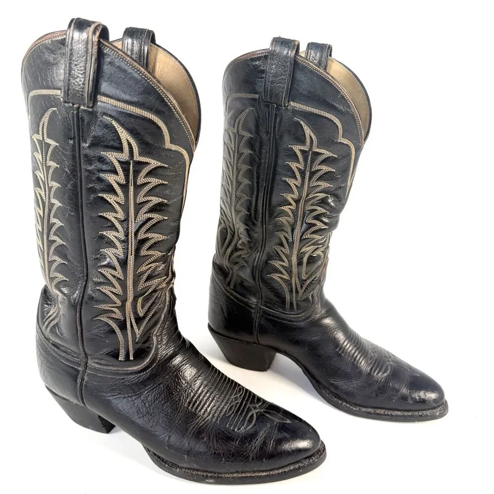 Tony Lama Black Leather Cowboy Western Boots Style B120 Mens Size 8 D Vibram